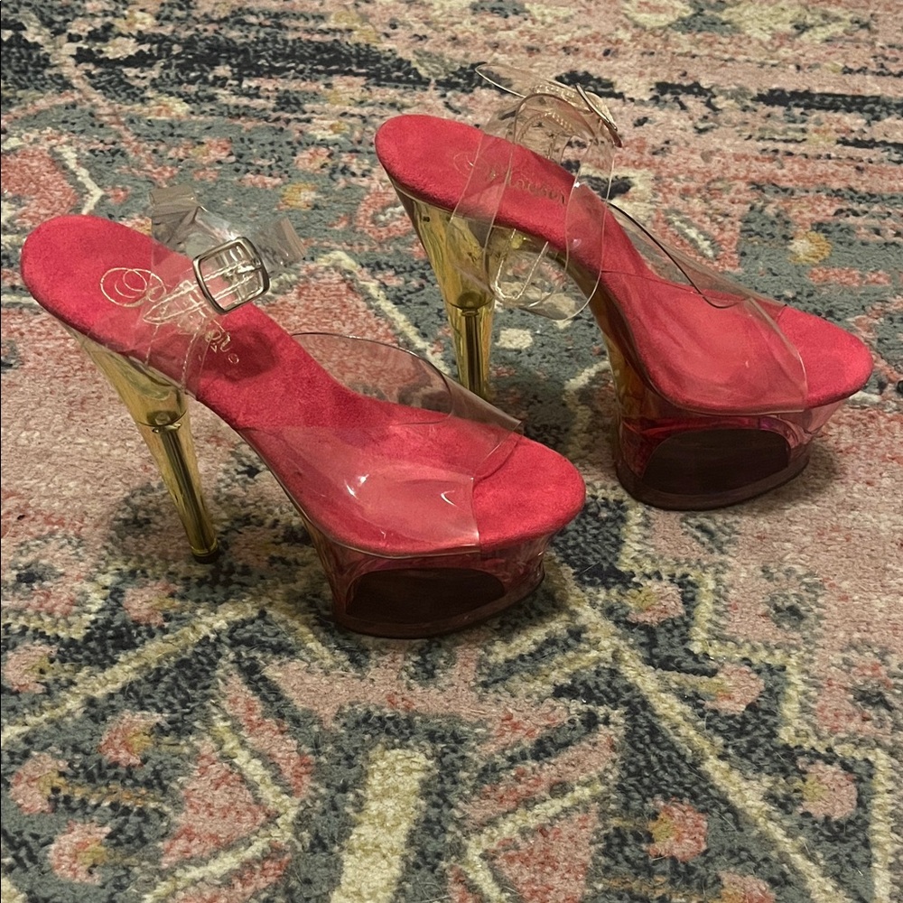 Pleaser Clear and Pink Platform Heels